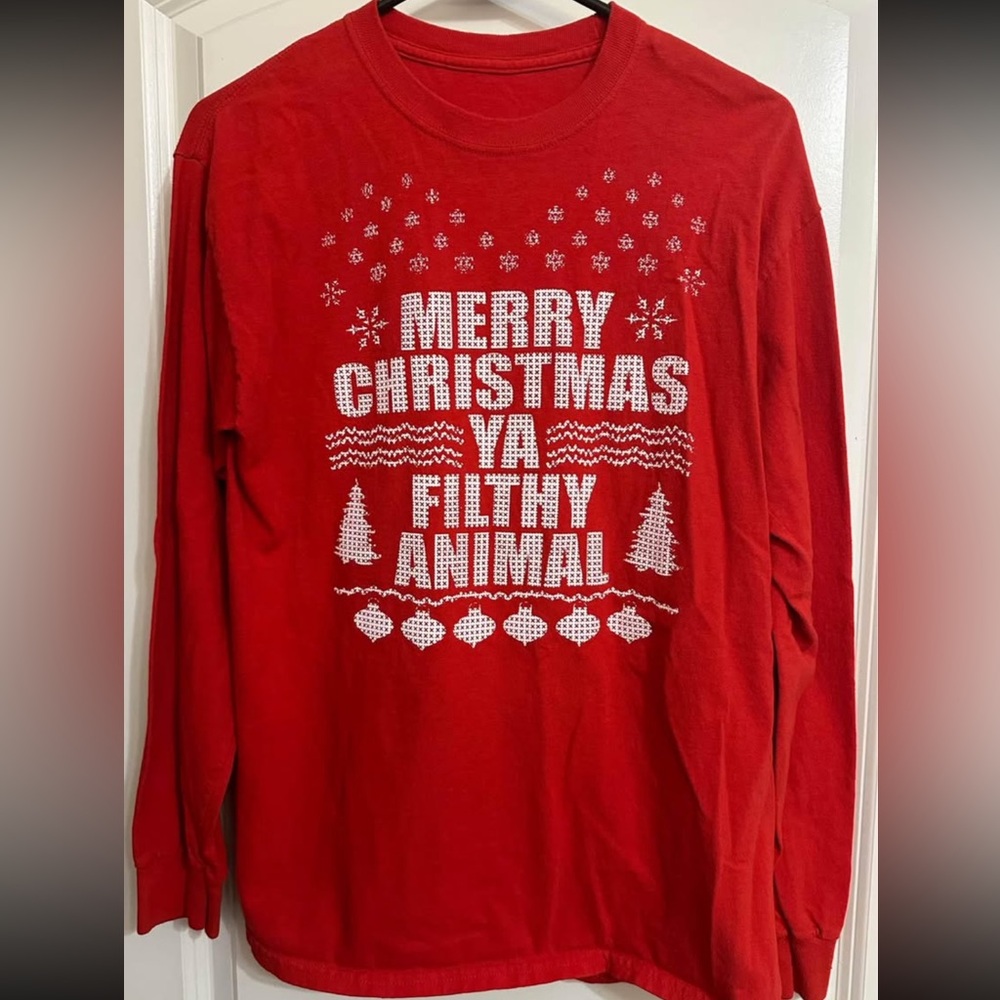 Merry Christmas Ya Filthy Animal Longsleeve Tee, Red